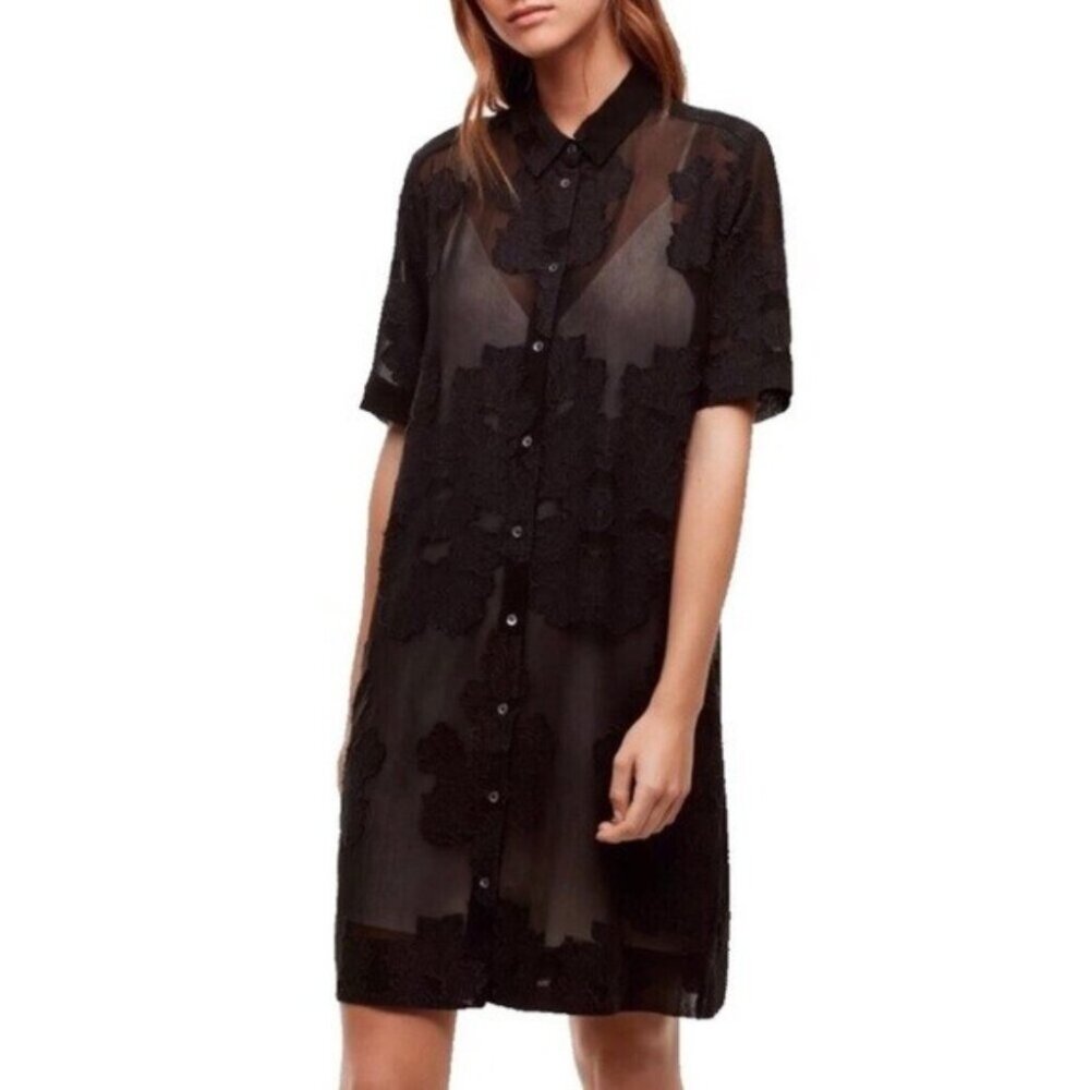 Aritzia Wilfred Hemistiche Blayze Floral Shirt Dress XS Black NWT $120
